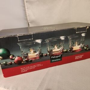 Pfaltzgraff Winterberry Candle Holders with Red and Green Accents NIB.    JJ1